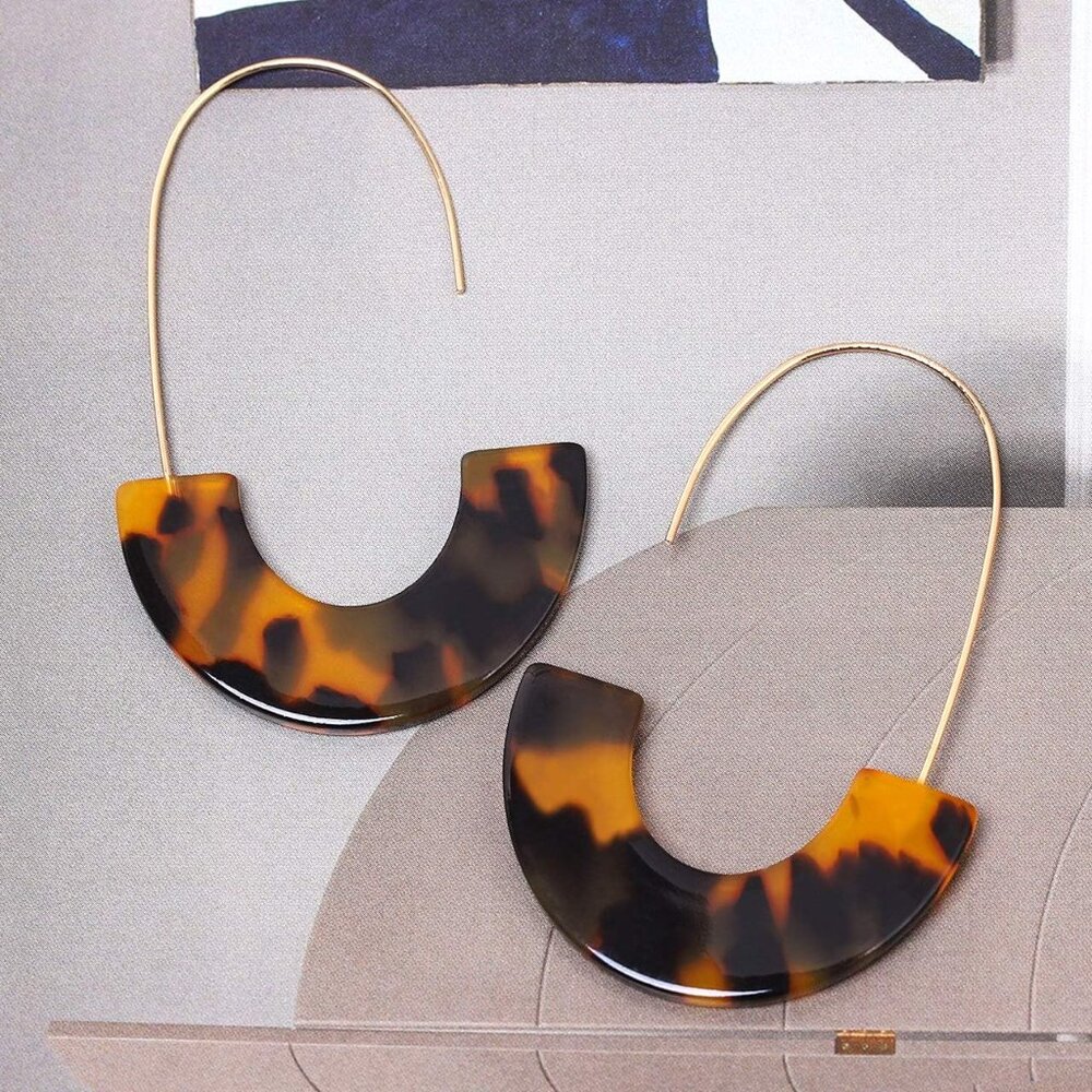 Statement Acrylic Drop Earrings - Tortoise Hoop D… - image 5